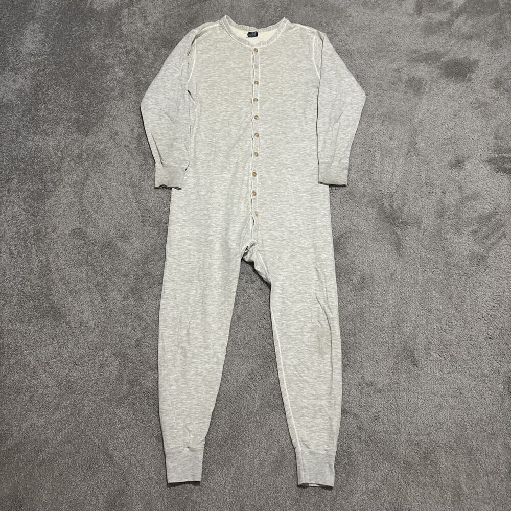Duofold Gray Heather Wool Blend Thermal Union Suit Long Johns Layer USA Size L